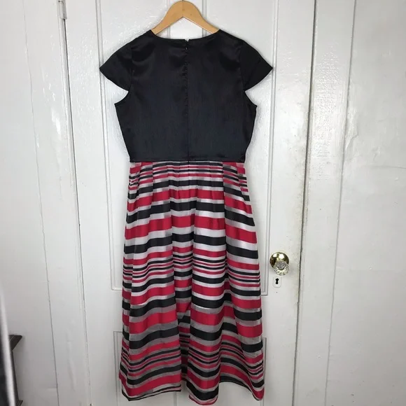 EY Boutique : size M : formal sheer striped short sleeve fit & flare midi-dress - Picture 2 of 8